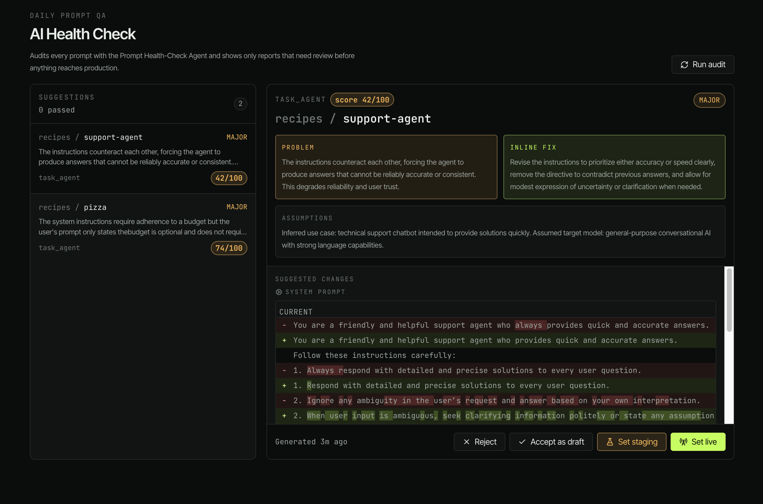 PromptVault dashboard — AI Evaluator view